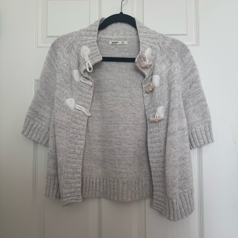 Old Navy Women’s Short Sleeve Cardigan Toggle Button Up Grey Sweater Size XS